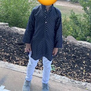 Navy Patterned Kurta for Kids